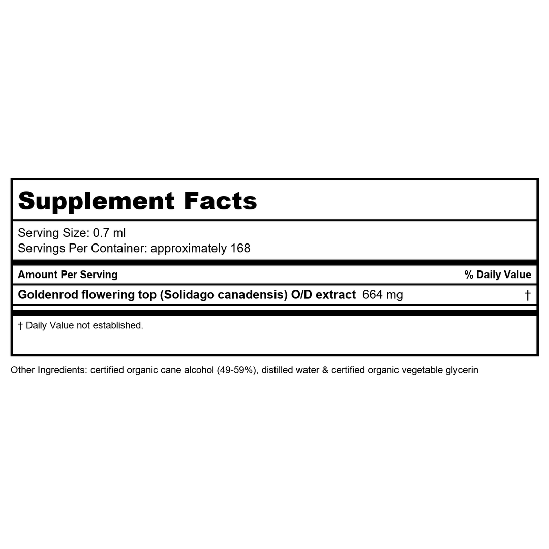 Herb Pharm Goldenrod 4oz - Supplement Facts panel