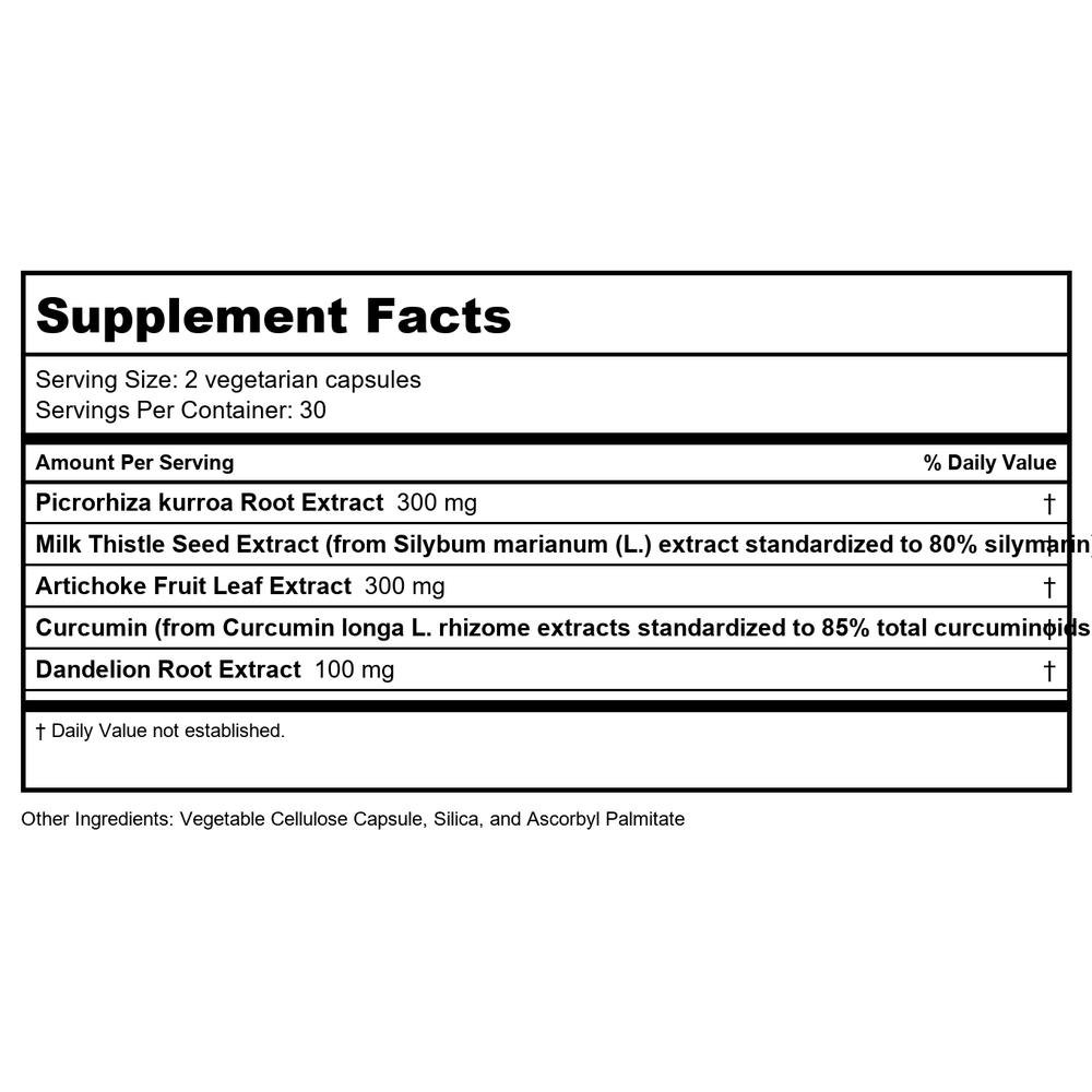 Vital Nutrients Liver Support II With Picrorhiza 60 Vcaps - Supplement Facts panel