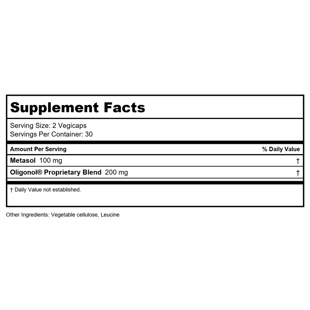 QOL Labs Metasol 100 mg 60 Vcaps - Supplement Facts panel