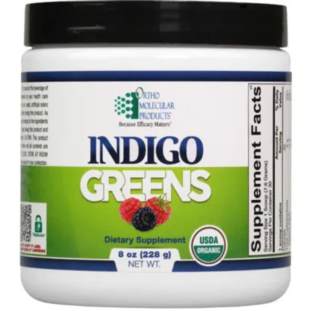 Ortho Molecular Indigo Greens Powder 60 Servings - Supplement Facts panel