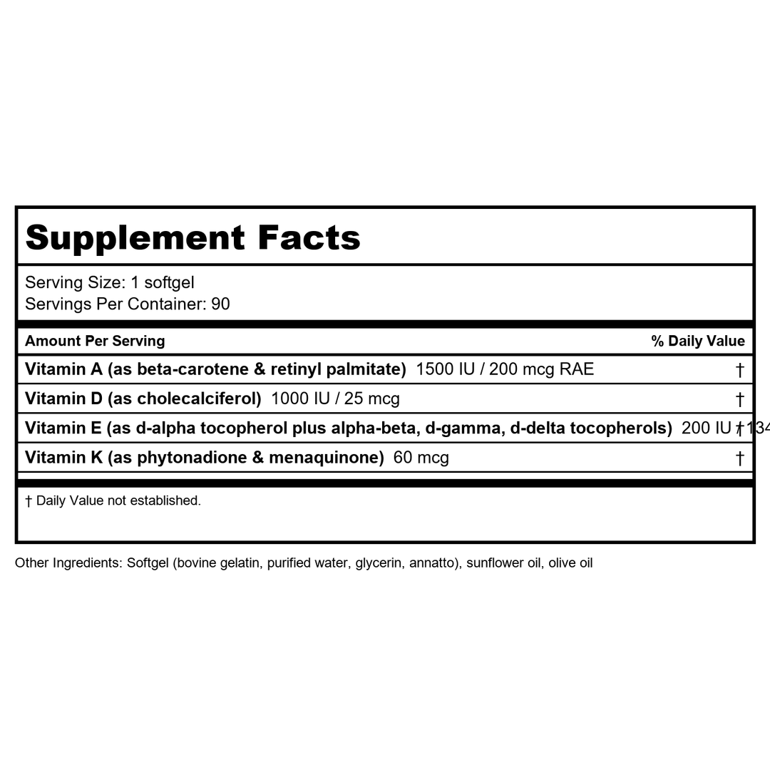 Apex Energetics ADEK-Pro 90 Softgels - K102 - Supplement Facts panel
