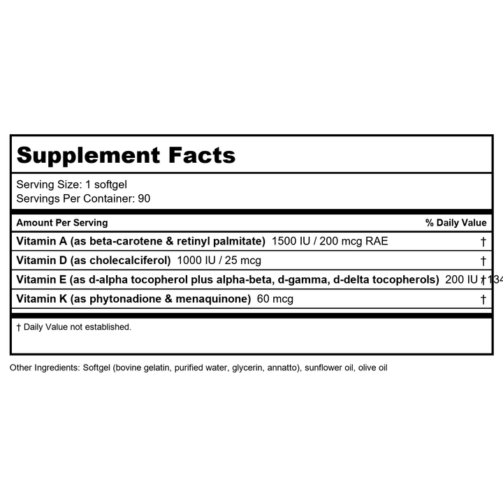 Apex Energetics ADEK-Pro 90 Softgels - K102 - Supplement Facts panel