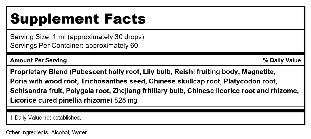 Kan Herb Chinese Modular Solutions Harmonize Fire &amp; Metal 2oz - Supplement Facts panel