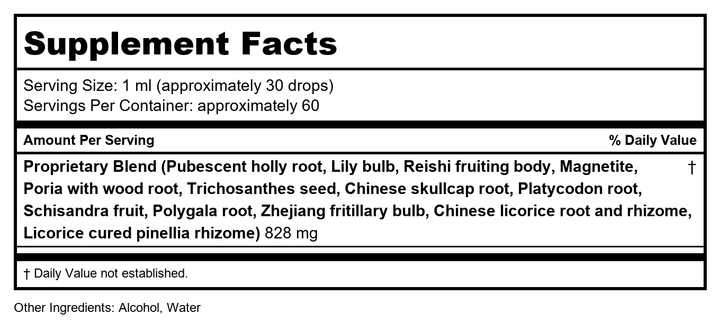 Kan Herb Chinese Modular Solutions Harmonize Fire &amp; Metal 2oz - Supplement Facts panel