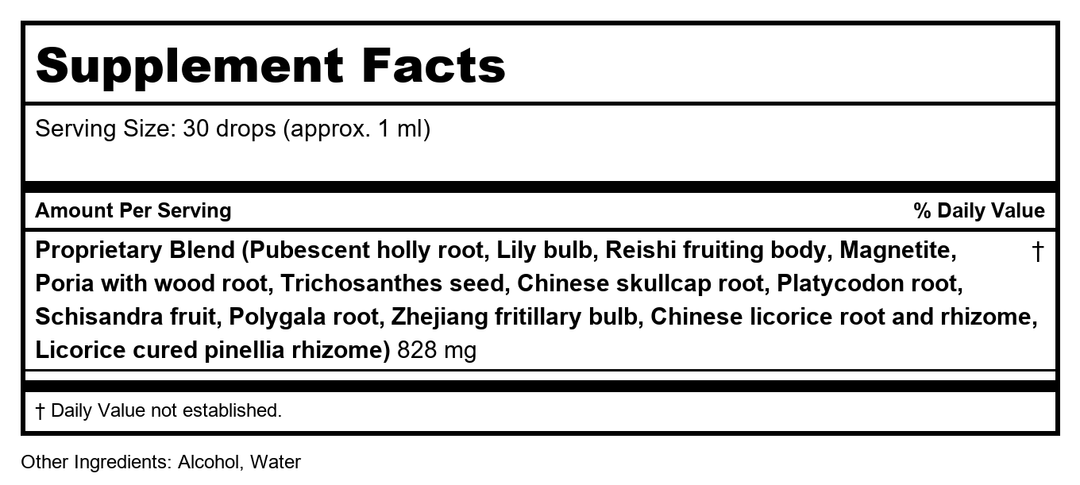 Kan Herb Chinese Modular Solutions Harmonize Fire &amp; Metal 2oz - Supplement Facts panel