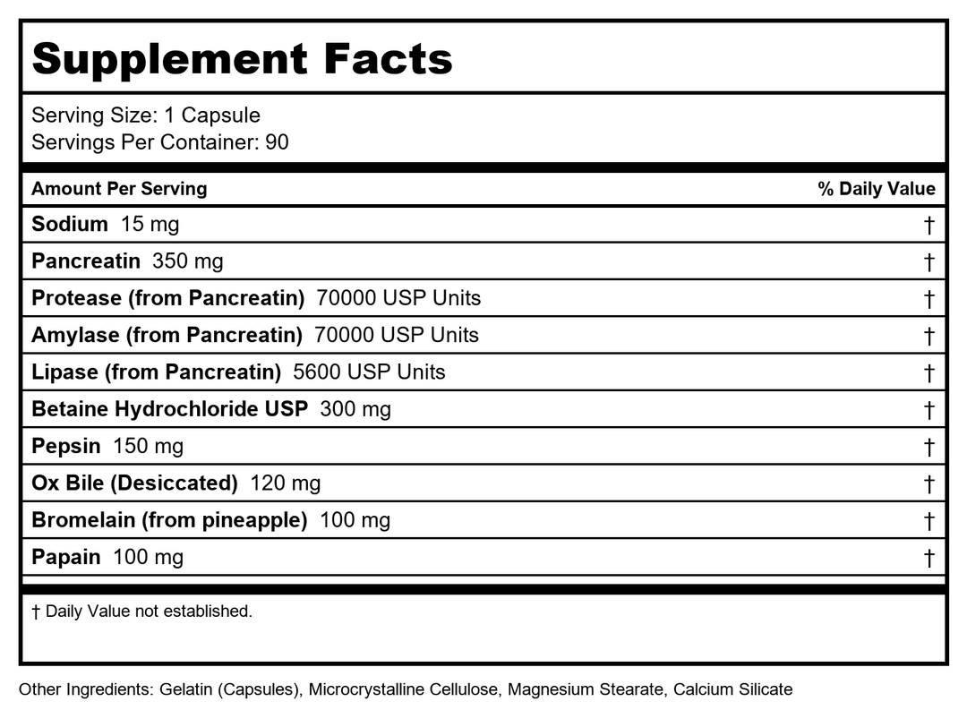 Ortho Molecular Digestzyme-V 180 Capsules - Supplement Facts panel