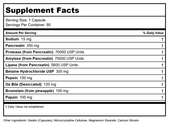 Ortho Molecular Digestzyme-V 180 Capsules - Supplement Facts panel