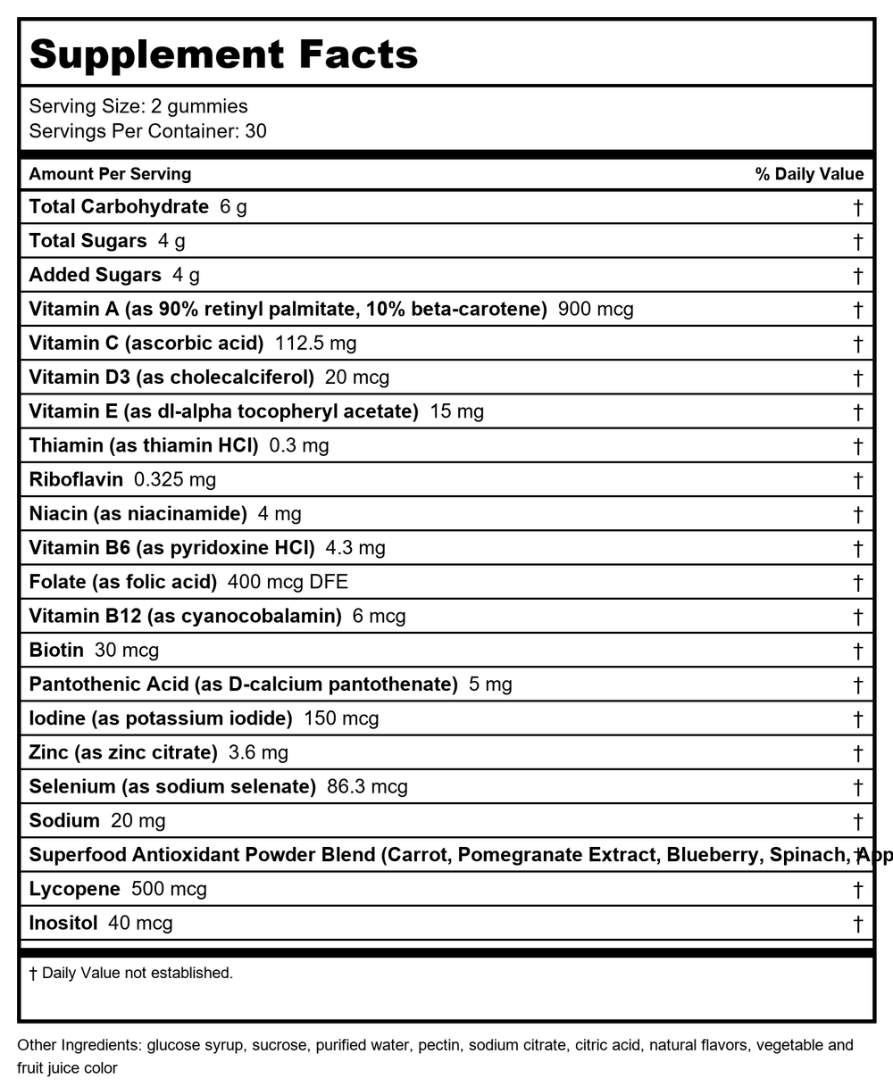 Nature's Way Alive! Men’s Gummy Multivitamin 60 Gummies - Supplement Facts panel
