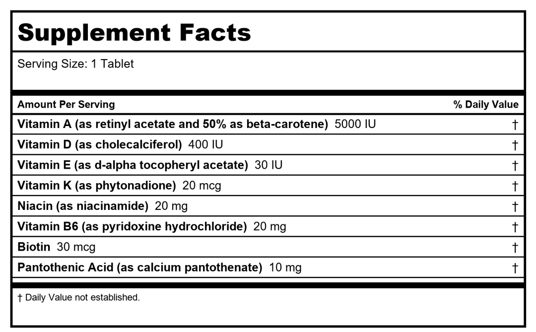 Bariatric Advantage High ADEK Multivitamin 60 Capsules - Supplement Facts panel