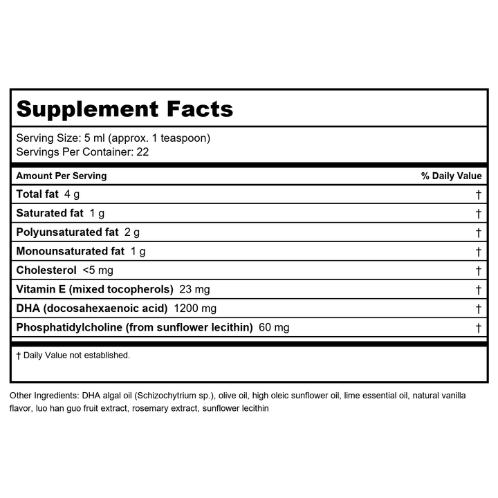 Apex Energetics Brain-E DHA 1200 TG 90 Softgels - K114 - - Supplement Facts panel