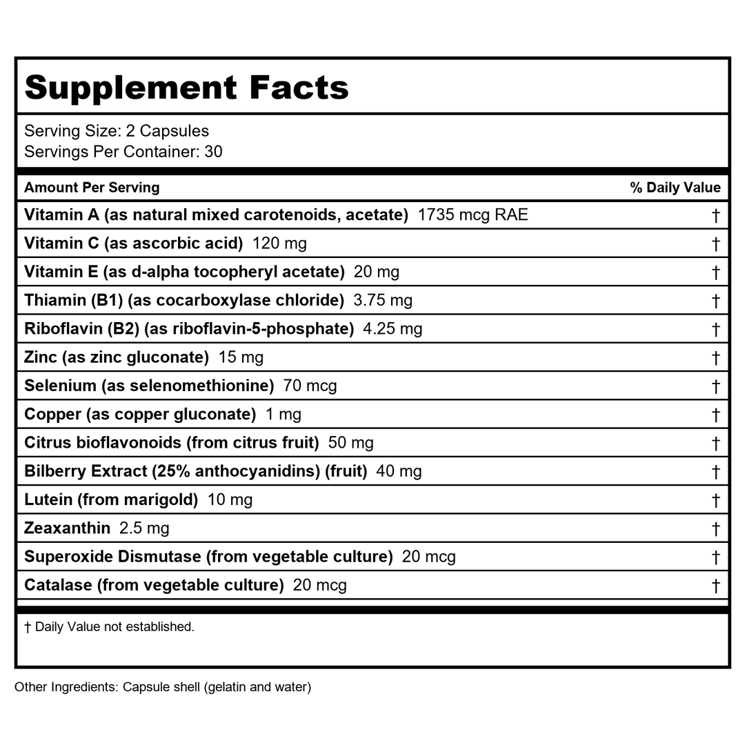 Biotics Research Optic-Plus 60 Capsules - Supplement Facts panel