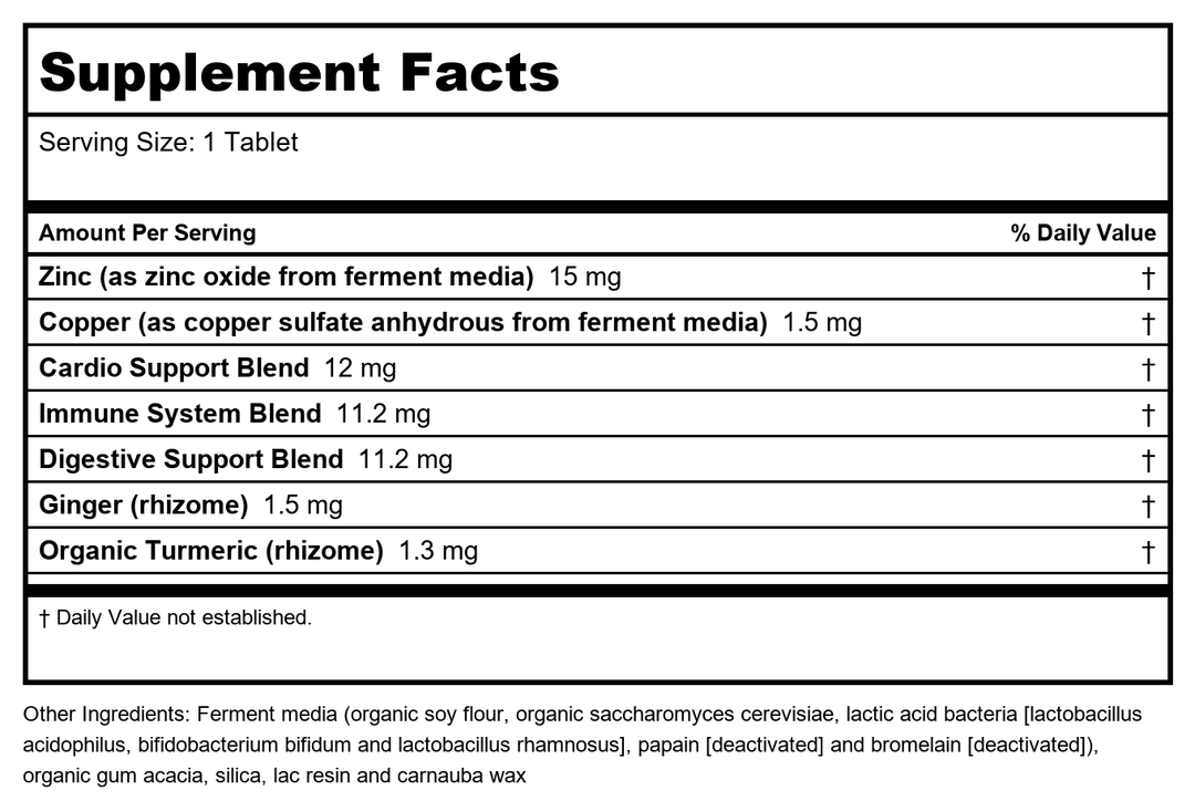 New Chapter Fermented Zinc Complex 60 Tablets - Supplement Facts panel