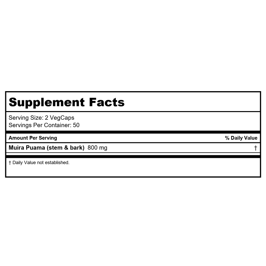 Solaray Muira Puama 100 Capsules    1385 - Supplement Facts panel