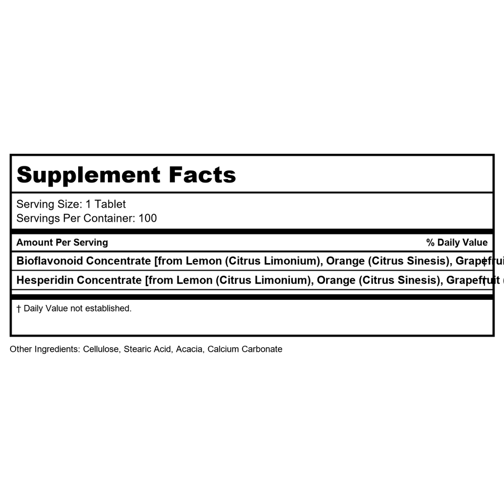 Kal Bioflavonoids 1000mg 100 Tablets - Supplement Facts panel