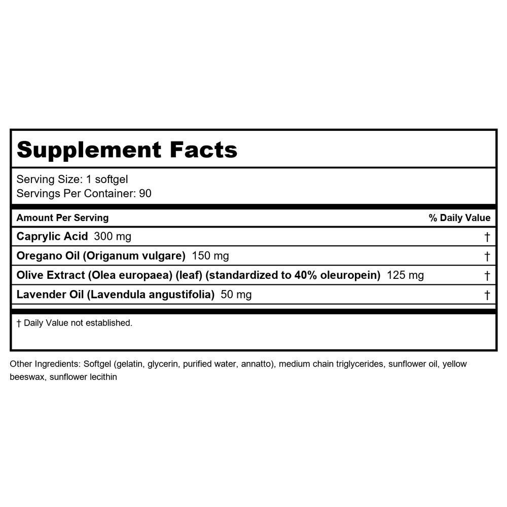 Apex Energetic Moldetox 90 Softgels - k134 - - Supplement Facts panel
