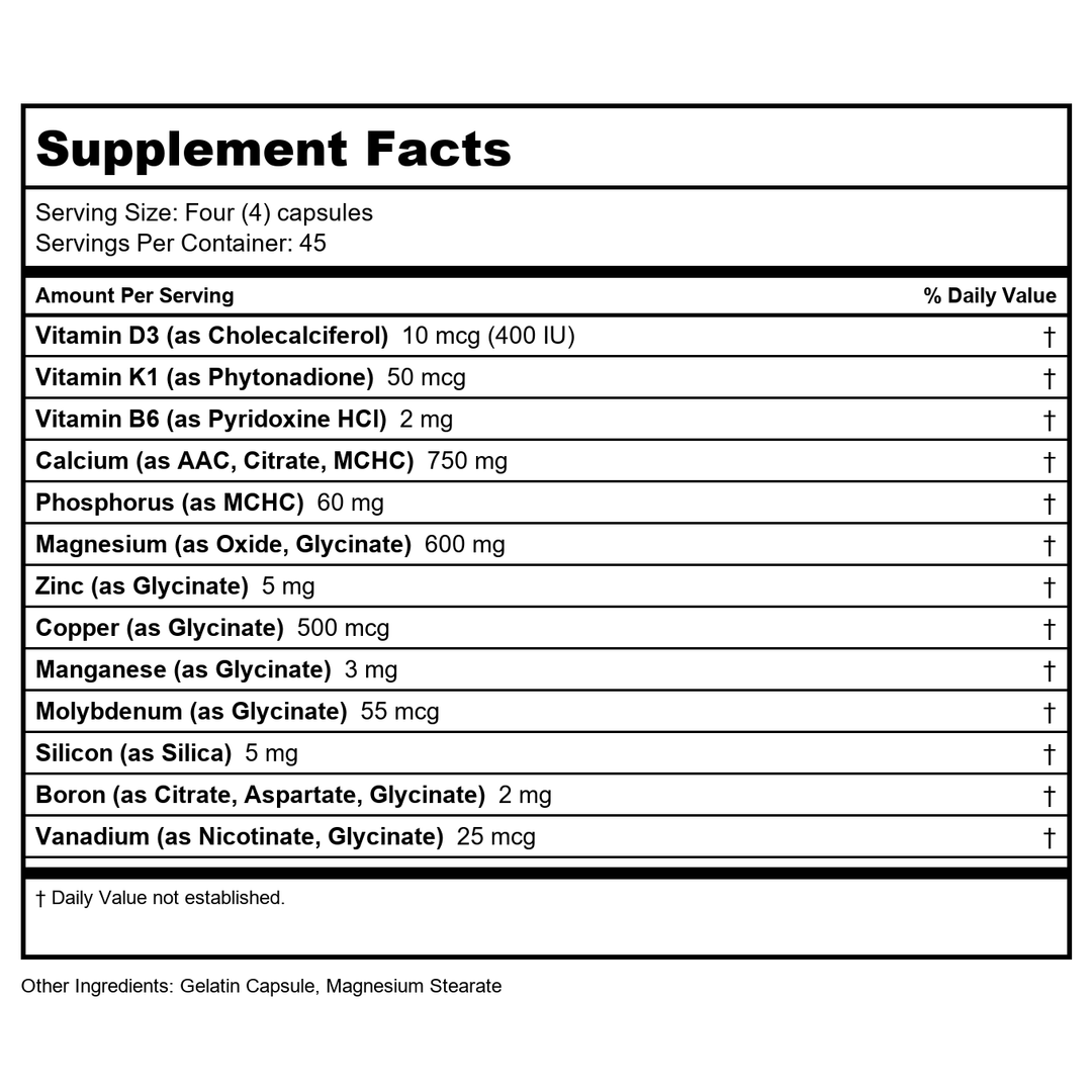 Progena Meditrend Osteo Plus 180 Capsules - Supplement Facts panel