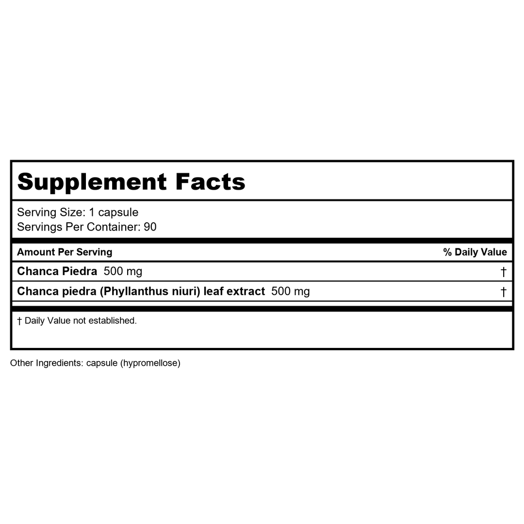 AOR Chanca Piedra 90 Vcaps - Supplement Facts panel