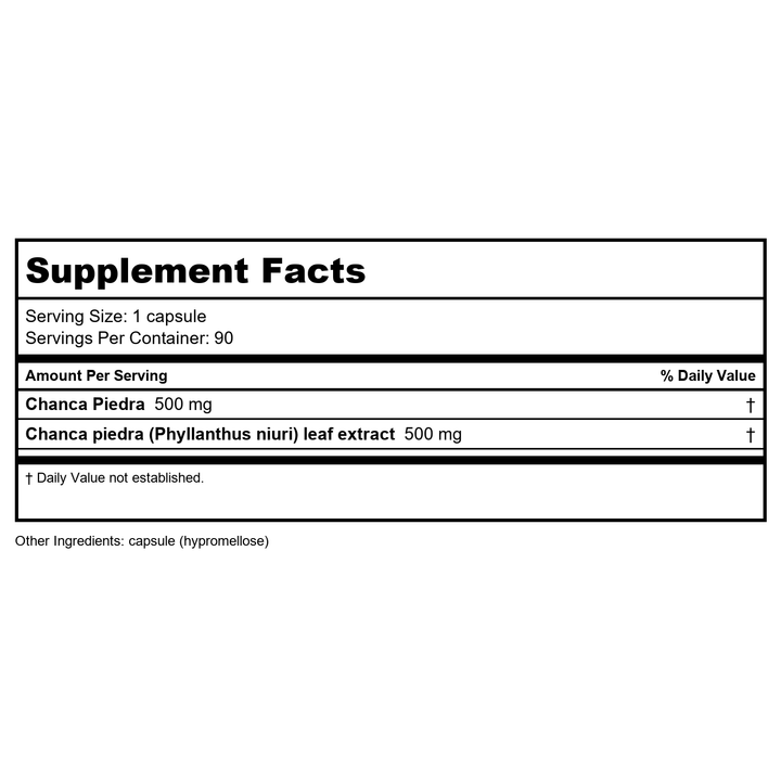 AOR Chanca Piedra 90 Vcaps - Supplement Facts panel