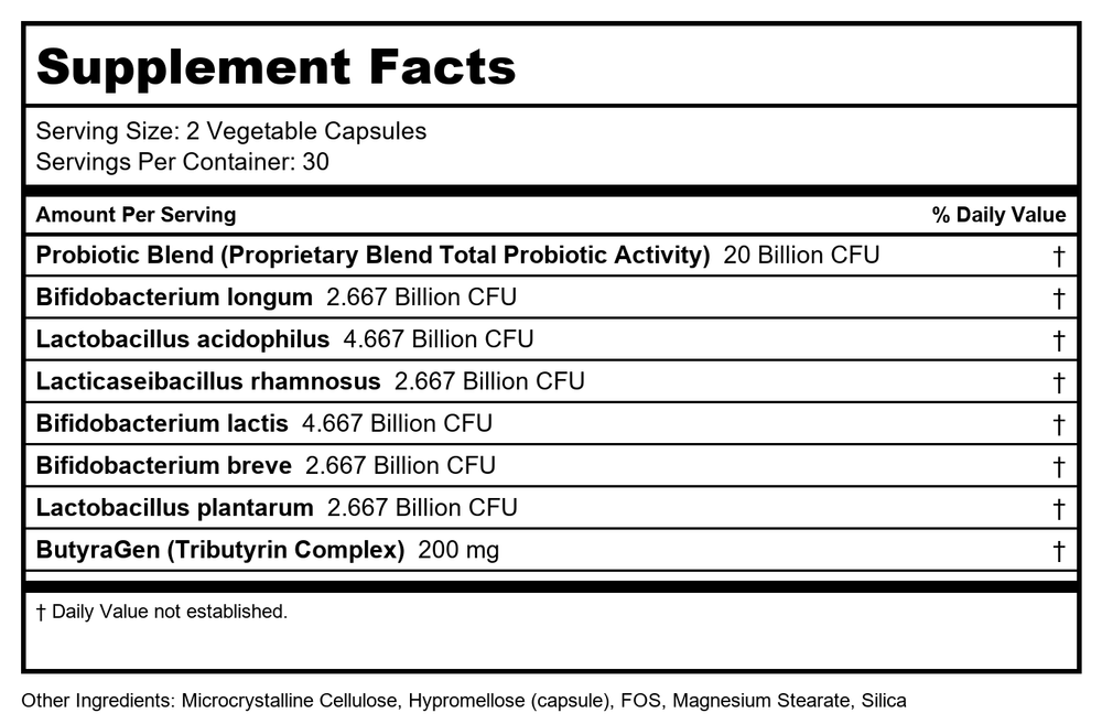 Vinco Probiotic Multi 20 Billion 60 Capsules - Supplement Facts panel