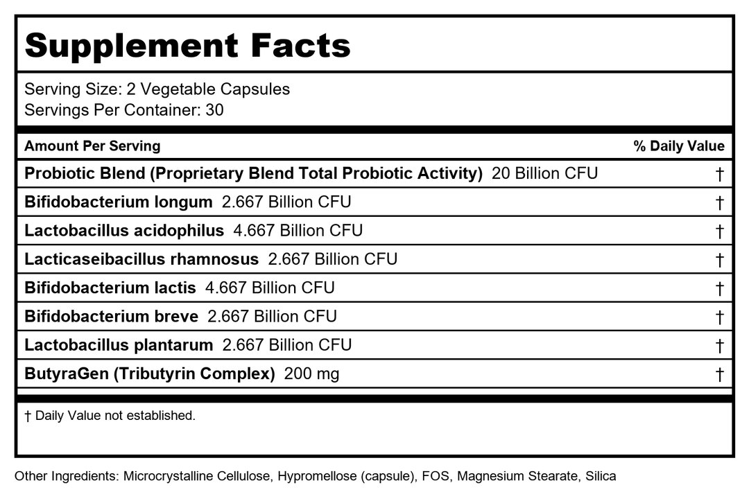 Vinco Probiotic Multi 20 Billion 60 Capsules - Supplement Facts panel