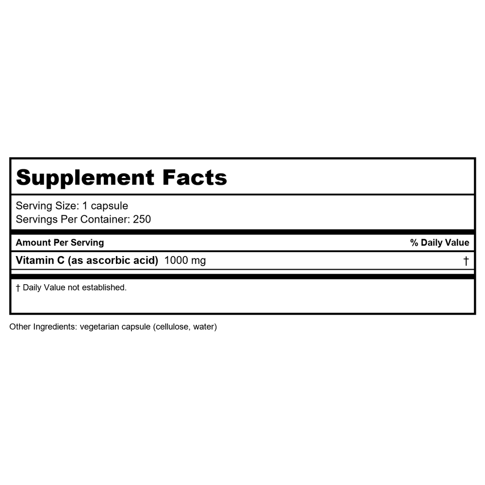 Pure Encapsulations Asorbic Acid Capsules 250 Capsules - - Supplement Facts panel