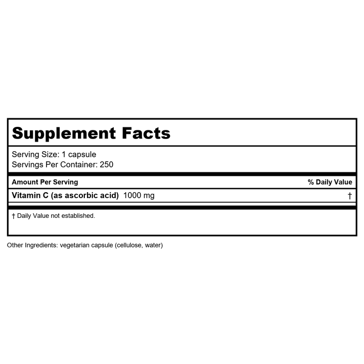 Pure Encapsulations Asorbic Acid Capsules 250 Capsules - - Supplement Facts panel
