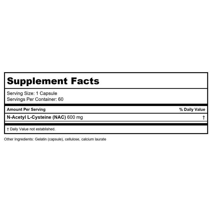Integrative Therapeutics NAC 60 Capsules - Supplement Facts panel