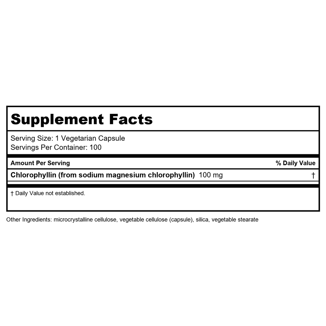 Life Extension Chlorophyllin 100mg 100 Vcaps - Supplement Facts panel