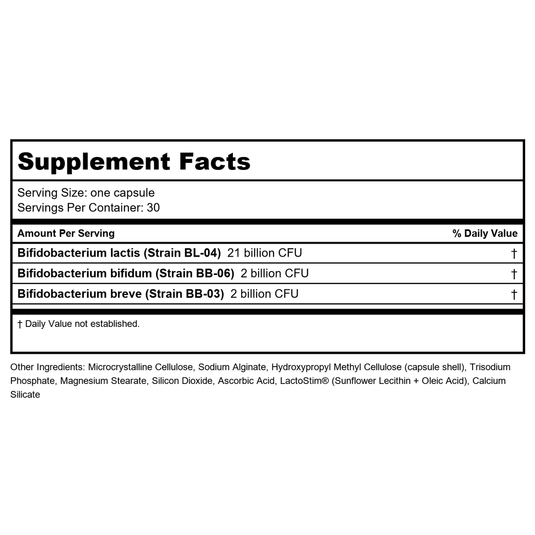 Master Supplements TruBifido Colon Formula Probiotic 30 Capsules - Supplement Facts panel