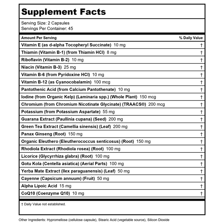 Now Foods Energy 90 Vcaps - 3326 - 6 Pack - Supplement Facts panel