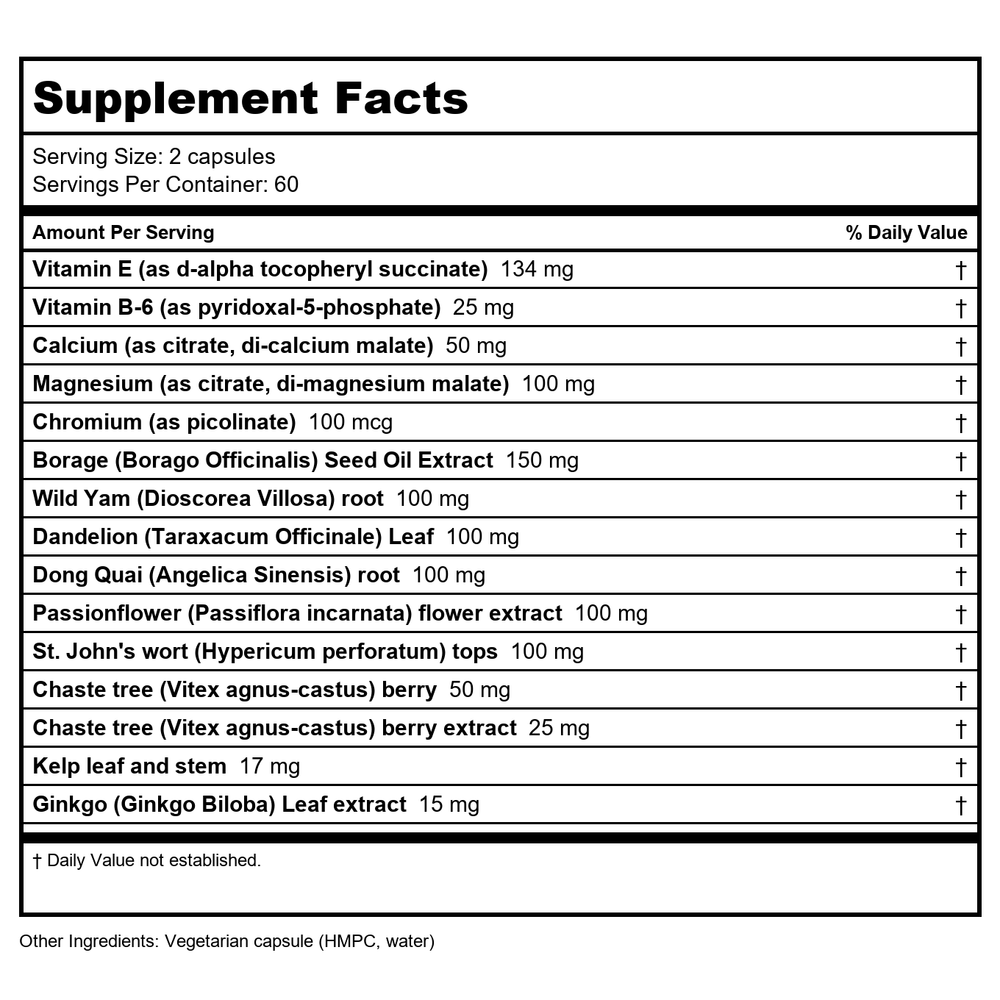 Vitanica Women's Phase I 120 Vcaps - Supplement Facts panel