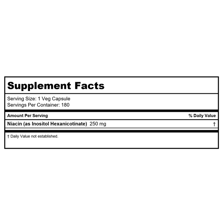Now Foods Flush-Free Niacin 250 mg 180 Vcaps - 0484 - 2 Pack - Supplement Facts panel