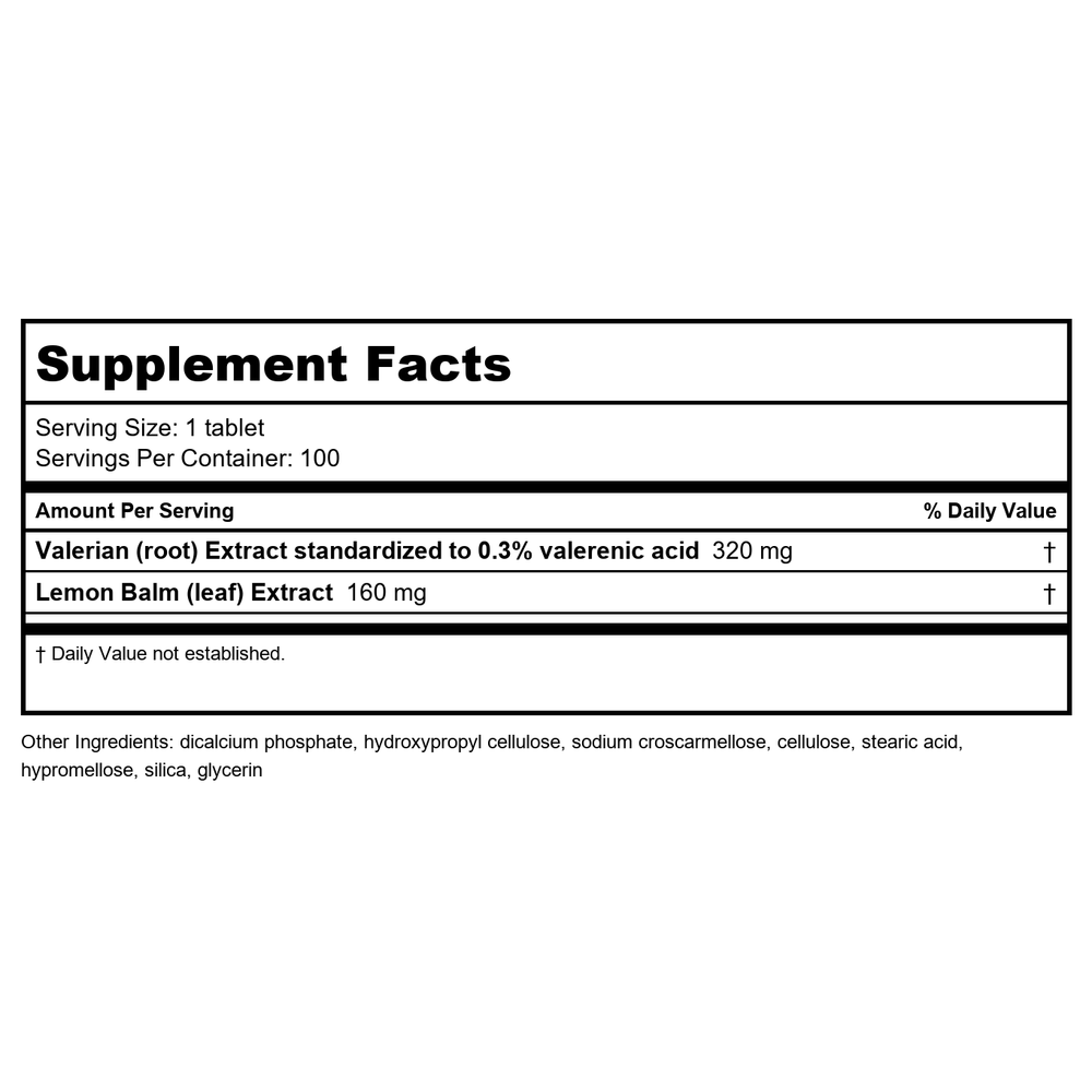 Nature's Way Valerian Nighttime 100 Tablets - Supplement Facts panel