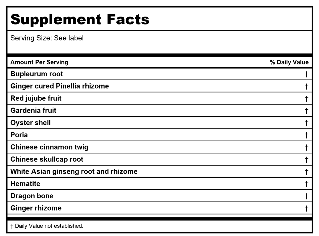 Kan Herb Traditionals Calm Dragon Formula 1oz - Supplement Facts panel