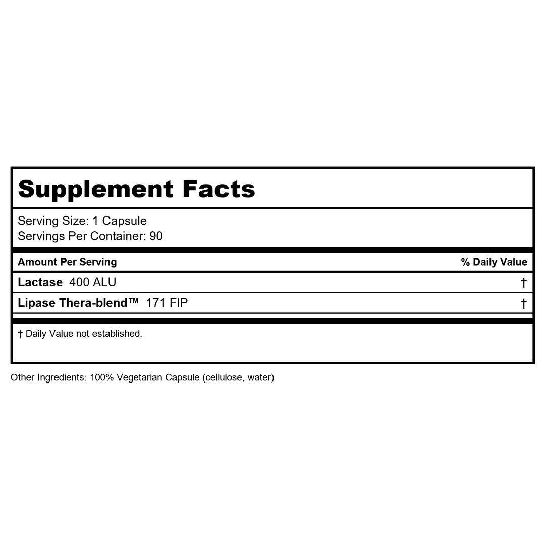 Enzymedica - VeggieGest - 90 Capsules (Formerly Gastro) - Supplement Facts panel