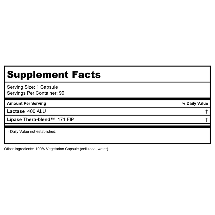 Enzymedica - VeggieGest - 90 Capsules (Formerly Gastro) - Supplement Facts panel
