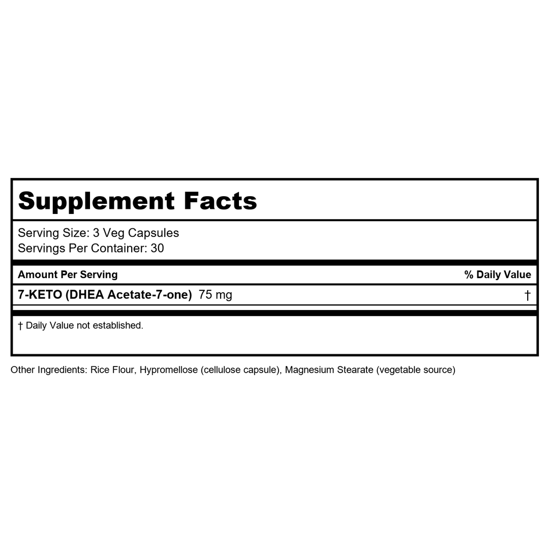 Now Foods 7-Keto 25mg 90 Vcaps - 3010 - Walmart Only - Supplement Facts panel
