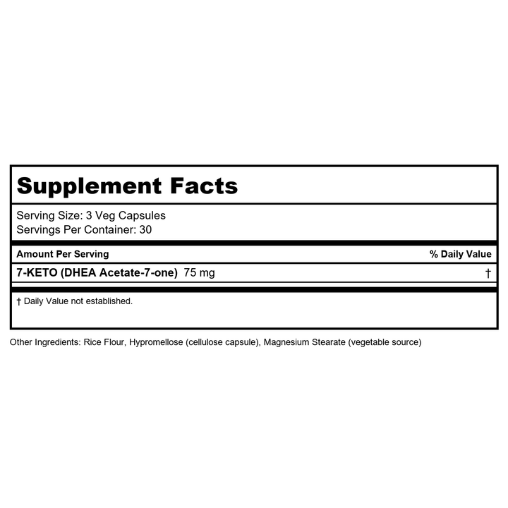 Now Foods 7-Keto 25mg 90 Vcaps - 3010 - Walmart Only - Supplement Facts panel