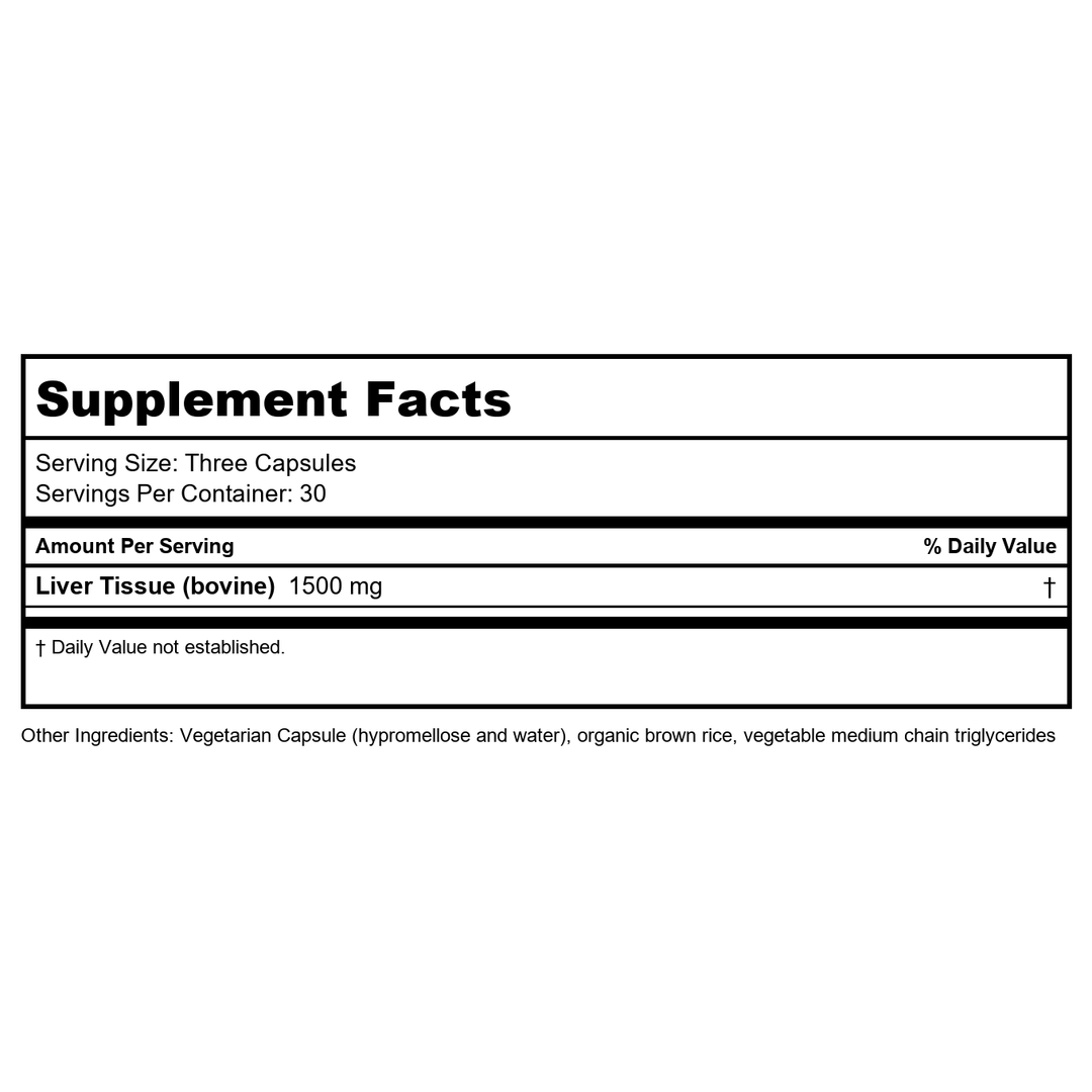 Professional Formulas Pure Liver 60 Capsules - Supplement Facts panel