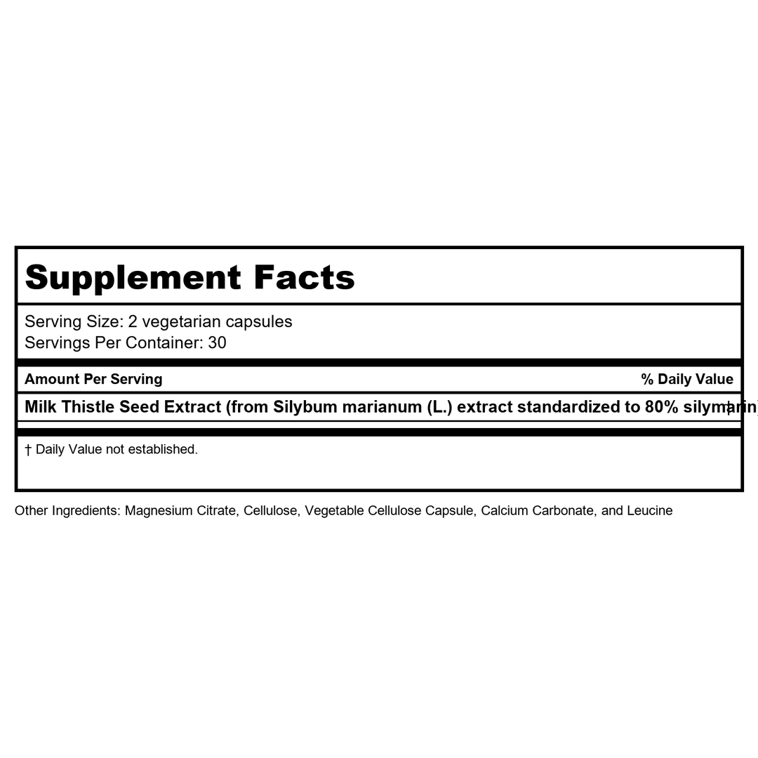 Vital Nutrients Milk Thistle Extract 250mg 60 Vcaps - Supplement Facts panel