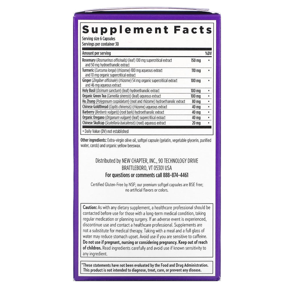 New Chapter Zyflamend 180 Mini Softgels - Supplement Facts panel