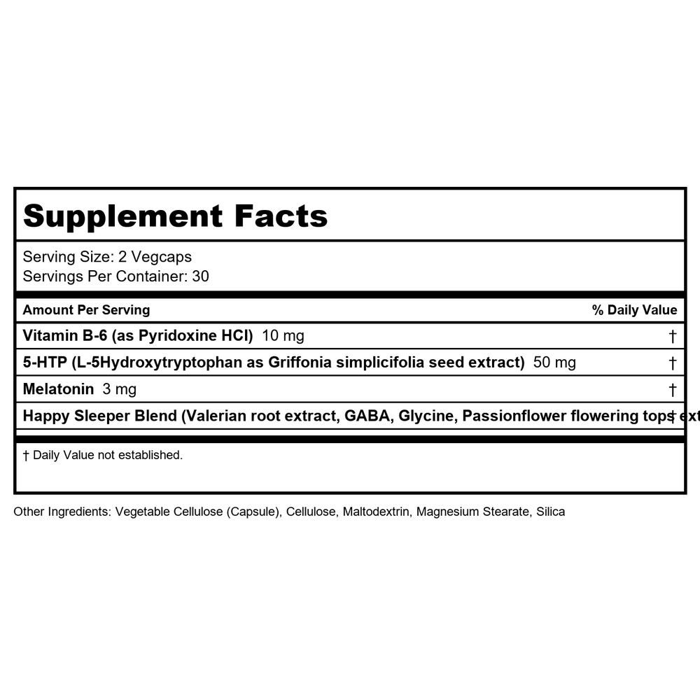 Natural Balance Happy Sleeper 60 Vcaps - PN 79982 - Supplement Facts panel