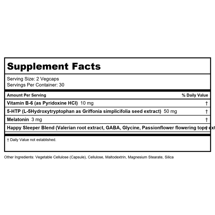 Natural Balance Happy Sleeper 60 Vcaps - PN 79982 - Supplement Facts panel
