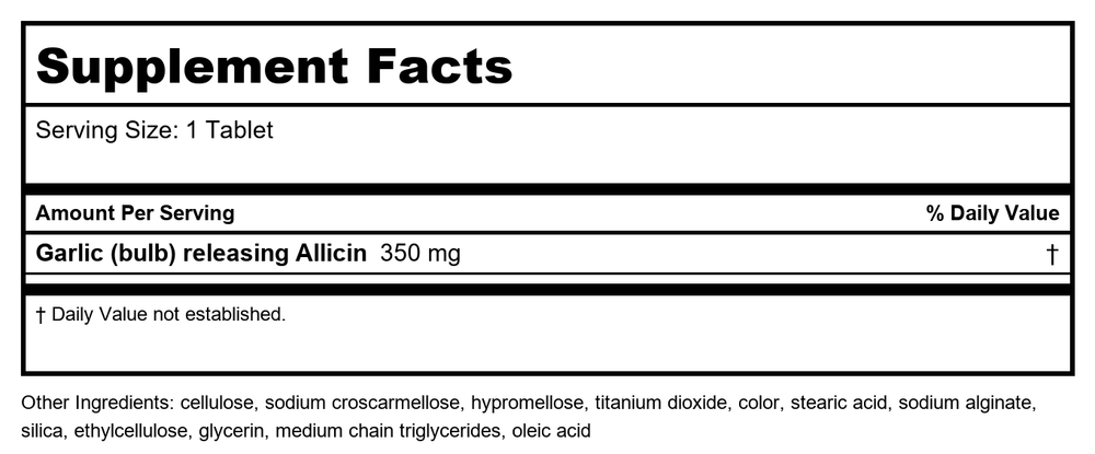 Nature's Way Garlicin Cardio 180 Vegan Tablets - Supplement Facts panel