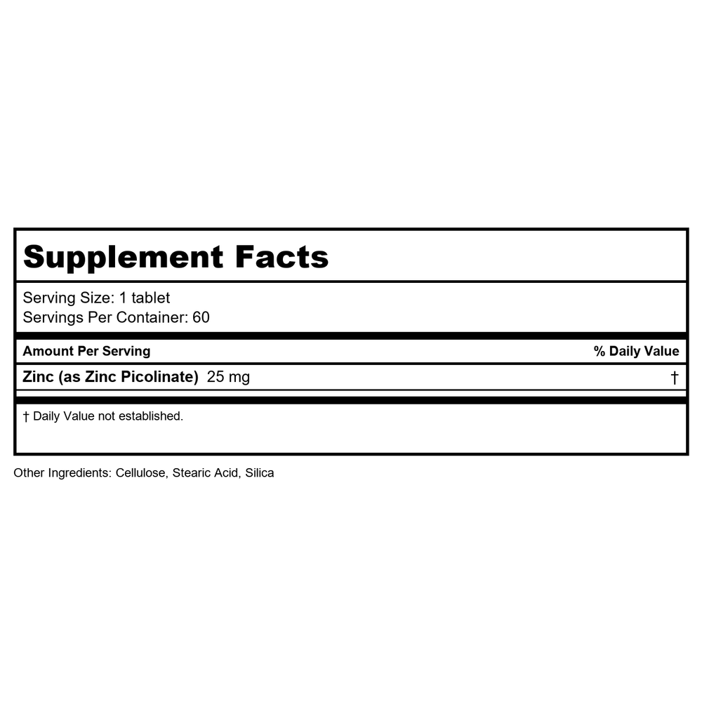 Thompson Zinc Picolinate 25mg 60 Tablets     19105 - Supplement Facts panel