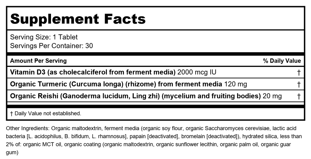 New Chapter Fermented Vitamin D3 30 Tablets - Supplement Facts panel