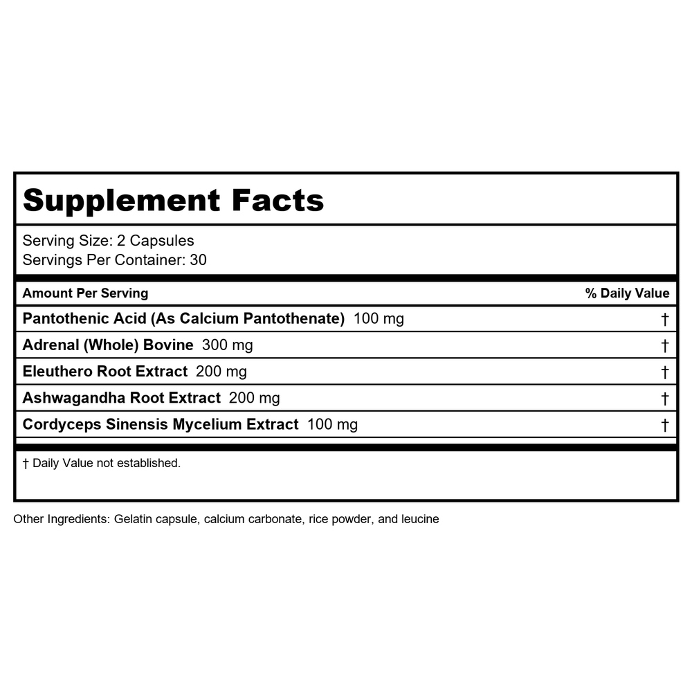Vital Nutrients Adrenal Support 120 Capsules - 2 Pack - Supplement Facts panel