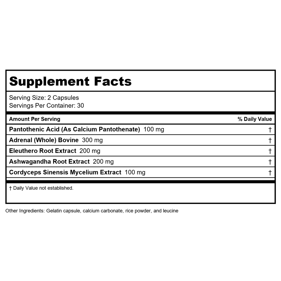 Vital Nutrients Adrenal Support 120 Capsules - 2 Pack - Supplement Facts panel