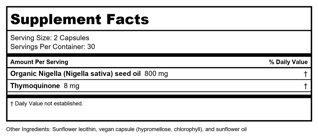 Gaia Herbs Black Seed Oil 60 Vcaps - Supplement Facts panel