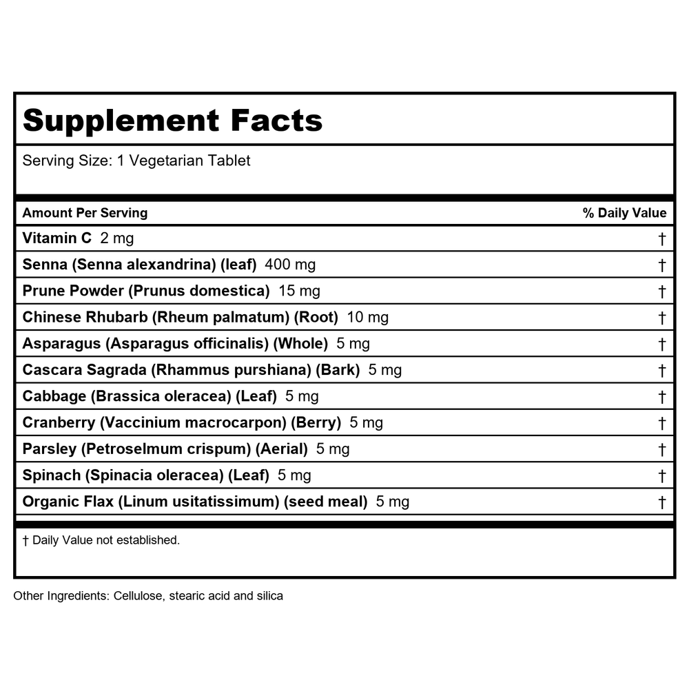 Nature's Life Herbs & Prunes 100 Vtabs    PN 00625 - Supplement Facts panel